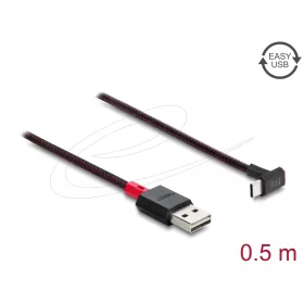   Delock EASY-USB 2.0 kábel A-típusú csatlakozódugó - USB Type-C  csatlakozódugó, ívelt felfelé / lefelé, 0,5 m, fekete