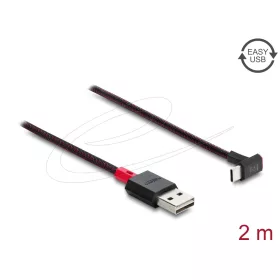   Delock EASY-USB 2.0 kábel A-típusú csatlakozódugó - USB Type-C  csatlakozódugó, ívelt felfelé / lefelé, 2 m, fekete
