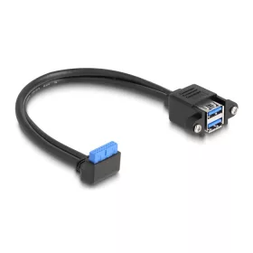   Delock Kábel USB 5 Gbps tűfejes anya 90 -ban hajlított végződéssel és 2 db.-os beépített USB 5 Gbps A-típusú anya végződéssel 50 cm (DL-83007)