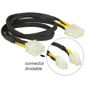   Delock hosszabbítókábel táp 8 tűs EPS apa (2 x 4 tűs) > 8 tűs anya 44 cm (DL-83653)