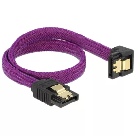   Delock SATA kábel 6 Gb/s 30 cm lefelé / egyenes fém lila Prémium (DL-83695)