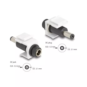   Delock Keystone modul, DC 5,5 x 2,1 mm-csatlakozóhüvely, DC 5,5 x 2,1 mm méretű apa, fehér (DL-84174)