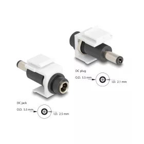   Delock Keystone modul, DC 5,5 x 2,5 mm-csatlakozóhüvely, DC 5,5 x 2,1 mm méretű apa, fehér (DL-84176)