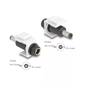   Delock Keystone modul, DC 5,5 x 2,5 mm-csatlakozóhüvely, DC 5,5 x 2,5 mm méretű apa, fehér (DL-84177)