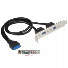   Delock Nyíláskeret, 1 x 19 tűs USB 3.0-es csatlakozóhüvely, belső > 2 x USB 3.0 A-típusú hüvely, kül (DL-84836)