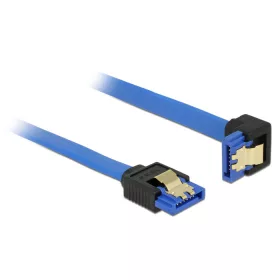   Delock SATA-kábel, 6 Gb/s, hüvely, egyenes > SATA hüvely, lefelé ívelt, 10 cm, kék aranyszínu kapcso (DL-85088)