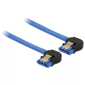   Delock SATA-kábel, 6 Gb/s, hüvely, lefelé ívelt > SATA hüvely, lefelé ívelt, 10 cm, kék aranyszínu k (DL-85094)