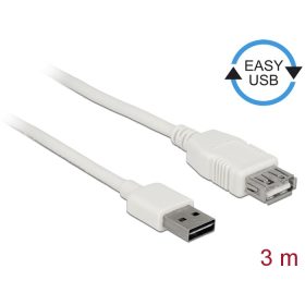  Delock Bővítő kábel EASY-USB 2.0-s A típusú csatlakozódugó > USB 2.0 A-típusú hüvely fehér 3 m (DL-85201)
