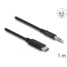   Delock Audio sztereó kábel USB Type-C dugós sztereó csatlakozóval 3,5 mm 3 tűs 1 m fekete (DL-85208)