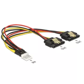   Delock Tápkábel, 4 tus Floppy-csatlakozódugó > 2 x 15 tus SATA-csatlakozóhüvely, fém, 20 cm (DL-85236)