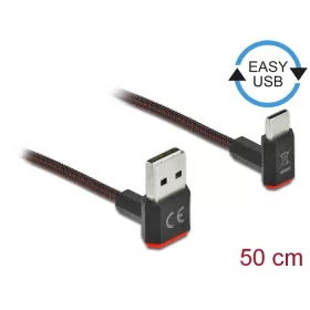   Delock EASY-USB 2.0 kábel A-típusú csatlakozódugó - USB Type-C  csatlakozódugó, ívelt felfelé / lefe (DL-85275)