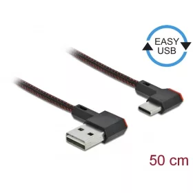   Delock EASY-USB 2.0 kábel A-típusú csatlakozódugó - USB Type-C  csatlakozódugó, ívelt bal / jobb, 0, (DL-85280)