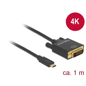   Delock Kábel USB Type-C csatlakozó > DVI 24+1 csatlakozó (DP váltakozó mód) 4K 30 Hz, 1 m, fekete (DL-85320)