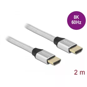   Delock Ultra nagy sebességű HDMI kábel 48 Gbps 8K 60 Hz ezüst 2 m tanúsítvánnyal (DL-85367)