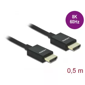   Delock Nagysebességű HDMI -kábel koax 48 Gbps 8K 60 Hz, fekete 0,5 m (DL-85383)