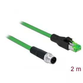   Delock Hálózati kábel M12 4 tűs D-kódú RJ45 csatlakozóhoz PVC borítás 2 m hosszú (DL-85438)