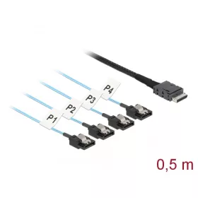   Delock Kábel OCuLink SFF-8611 > 4 x 7 tűs SATA 0,5 m fém (DL-85468)