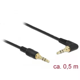   Delock Sztereó Jack Kábel 3,5 mm 3 tűs férfi > férfi szögben hajlított 0,5m fekete (DL-85564)