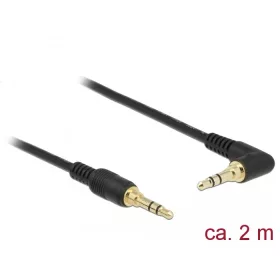   Delock Sztereó Jack Kábel 3,5 mm 3 tűs férfi > férfi szögben hajlított 2 m fekete (DL-85568)
