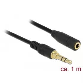   Delock Sztereó jack hosszabbító kábel 3,5 mm 3-tűs apa > anya 1 m hosszú fekete (DL-85576)