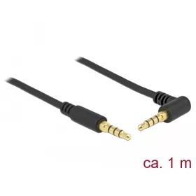   Delock Sztereó Jack Kábel 3,5 mm 4 tűs férfi > férfi szögben hajlított 1m fekete (DL-85610)