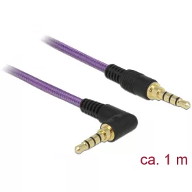   Delock Sztereó Jack Kábel 3,5 mm 4 tus férfi > férfi szögben hajlított 1m lila (DL-85611)