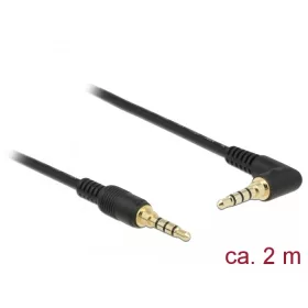   Delock Sztereó Jack Kábel 3,5 mm 4 tűs férfi > férfi szögben hajlított 2m fekete (DL-85613)