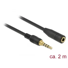   Delock Sztereó jack hosszabbító kábel 3,5 mm 4-tűs apa > anya 2 m hosszú fekete (DL-85631)