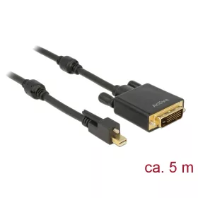   Delock Kábel mini Displayport 1.2-dugós csatlakozó csavarral > DVI-csatlakozódugó 4K 30 Hz aktív 5 m (DL-85637)
