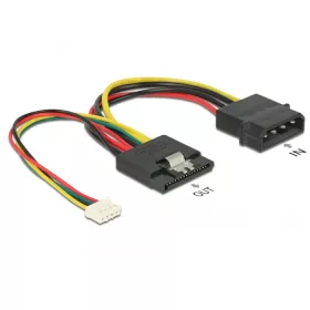  Delock Tápkábel, 15 tűs SATA-csatlakozóhüvely > 4 tűs Molex-csatlakozódugó + 4 tűs tápcsatlakozó (DL-85673)