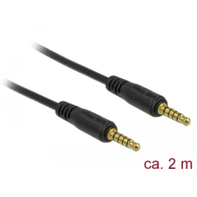   Delock 5 tűs apa-apa sztereó jack kábel 3,5 mm-es átmérő, 2 m hosszú fekete (DL-85697)