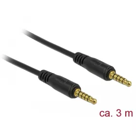   Delock 5 tűs apa-apa sztereó jack kábel 3,5 mm-es átmérő, 3 m hosszú fekete (DL-85698)