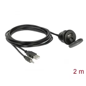   Delock kábel USB Type-A apa+3,5 mm-es 4 tűs sztereó jack apa>anya+zárókupakos USB-bemeneti csatl.ház (DL-85719)