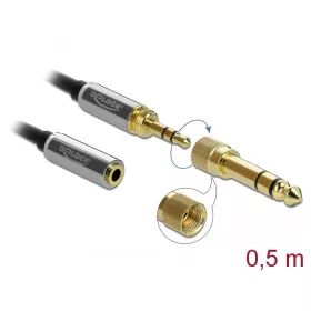   Delock Sztereó hosszabbító kábel 3,5 mm 3 pólusú apa   anya, 6,35 mm-es csavaros adapterrel 0,5 m (DL-85779)