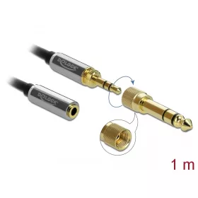   Delock Sztereó hosszabbító kábel 3,5 mm 3 pólusú apa   anya, 6,35 mm-es csavaros adapterrel 1 m (DL-85780)