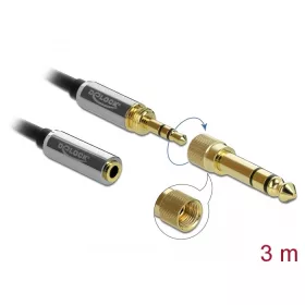   Delock Sztereó hosszabbító kábel 3,5 mm 3 pólusú apa   anya, 6,35 mm-es csavaros adapterrel 3 m (DL-85782)