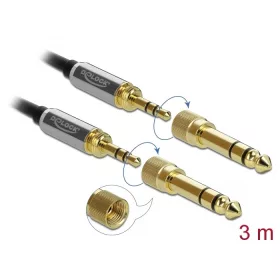   Delock Sztereó kábel 3,5 mm-es 3 pólusú apa   apa, csavaros adapterrel 3 m (DL-85787)