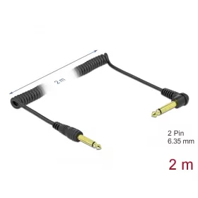   Delock Hajlított csavartkábel 6,35 mm 2 tűs mono jack apa - mono jack apa 2 m, fekete (DL-85939)