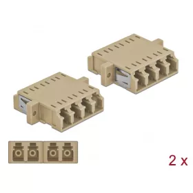   Delock LC optikai szálas csatlakozó Quad anya - LC Quad anya, egymódosú 2 db. Bézs (DL-86540)
