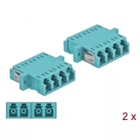   Delock LC optikai szálas csatlakozó Quad anya - LC Quad anya, multimódosú 2 db. Világoskék (DL-86541)
