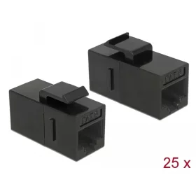   Delock Keystone modul, RJ45-aljzat > RJ45-aljzat, Cat.6 UTP, fekete 25 db.-os (DL-86629)
