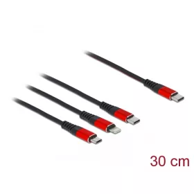   Delock 30 cm hosszú, USB töltő kábel 3 az 1 USB Type-C  apa Lightning -, Micro USB- és USB Type-C  c (DL-86710)