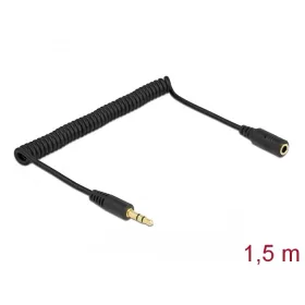   Delock Csavartkábel meghosszabbítás 3 tűs 3,5 mm sztereo Jack apa   sztereo jack anya 1,5 m, fekete (DL-86768)