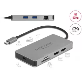   Delock USB Type-C  dokkolóállomás 4K - hoz kettős HDMI MST / USB 3.2 / SD / LAN / PD 3.0 (DL-87004)