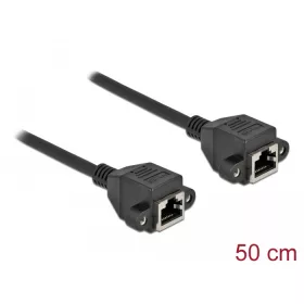   Delock Hálózat bővítő kábel S/FTP RJ45 anya - RJ45 anya Cat.6A, 50 cm hosszú, fekete (DL-87008)