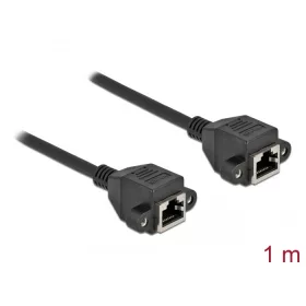   Delock Hálózat bővítő kábel S/FTP RJ45 anya - RJ45 anya Cat.6A, 1 m hosszú, fekete (DL-87009)