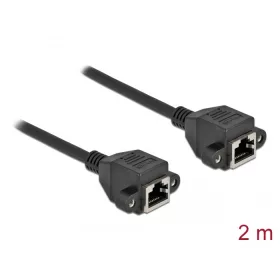   Delock Hálózat bővítő kábel S/FTP RJ45 anya - RJ45 anya Cat.6A, 2 m hosszú, fekete (DL-87010)