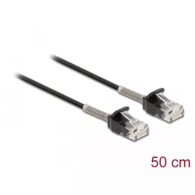   Delock Görbítés védelemmel ellátott kábel RJ45 apa - RJ45 apa Cat.6A, 50 cm hosszú, fekete (DL-87015)
