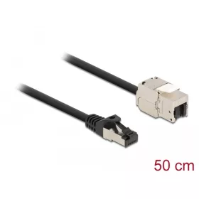   Delock Kábel RJ45 apa - Keystone modul RJ45 anya Cat.6A, 50 cm hosszú, fekete (DL-87025)