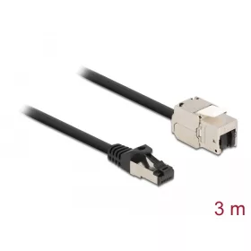   Delock Kábel RJ45 apa - Keystone modul RJ45 anya Cat.6A, 3 m hosszú, fekete (DL-87029)
